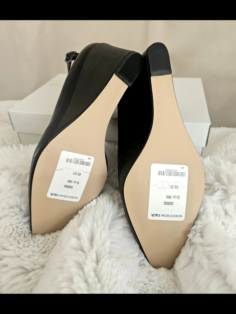 Nordstrom 'Piper' - Black Pointed Wedge Pumps with Ankle Strap